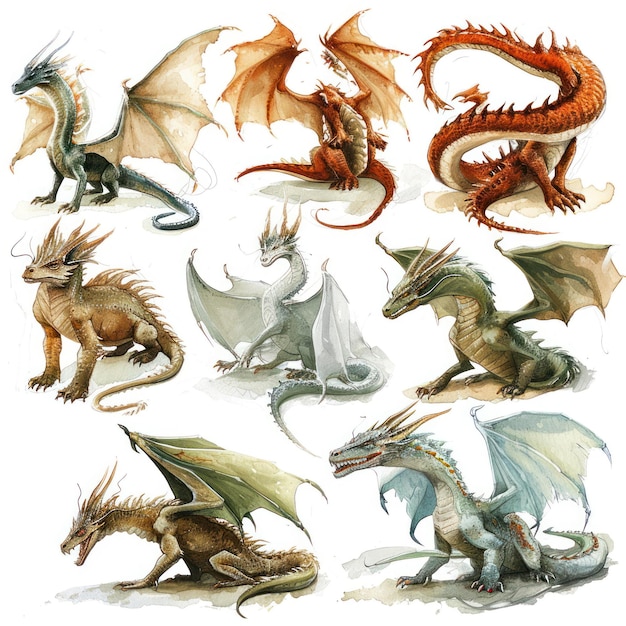 Collection of Chinese style dragon on white background