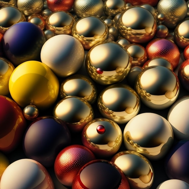 A collection of christmas balls are arranged in a pile.