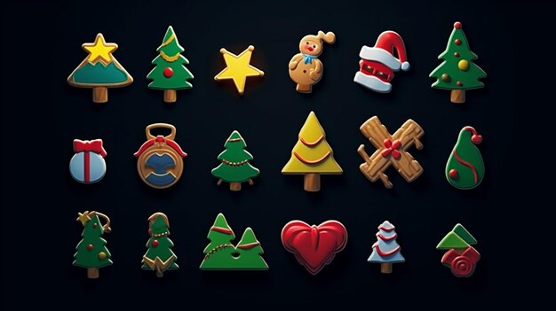 Photo collection of christmas icons merry christmas ai generative