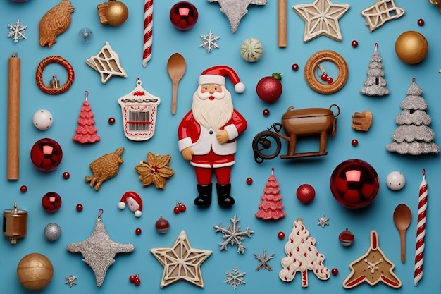 Photo collection of christmas objects viewed from above