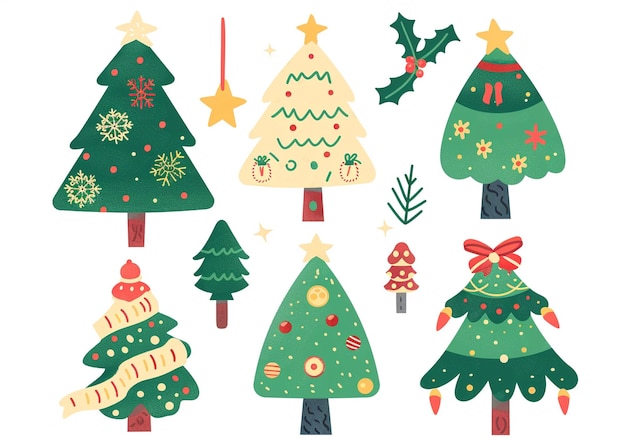 a collection of christmas trees including one that has a star on it