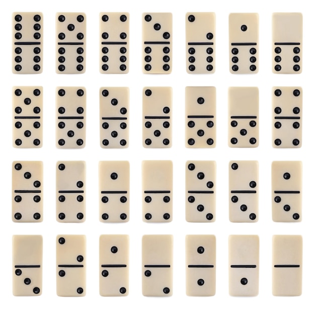 Collection of classic domino tiles on white background