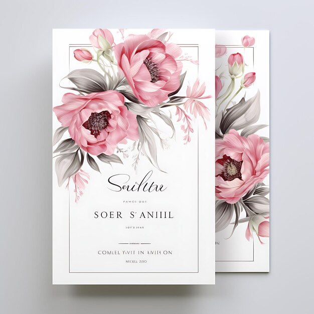 Photo collection classic floral wedding invitation card rectangular shape tex illustration idea design