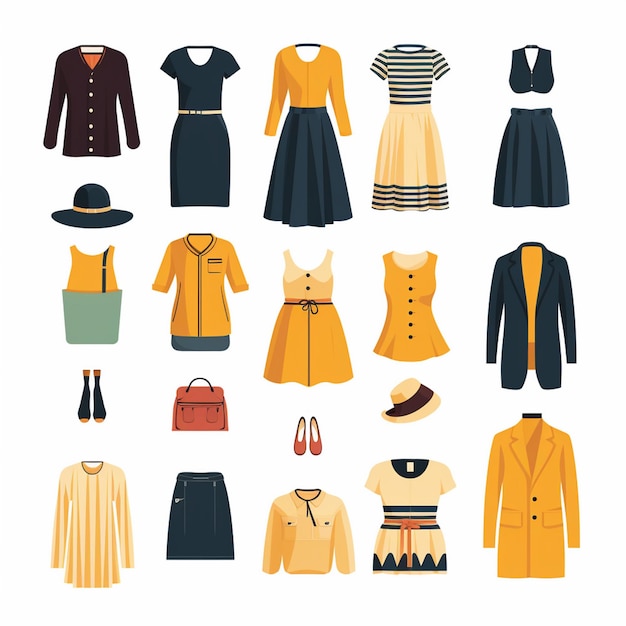 黄色いトップを持つ服を含む服のコレクション