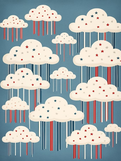 a collection of clouds and raindrops by person.