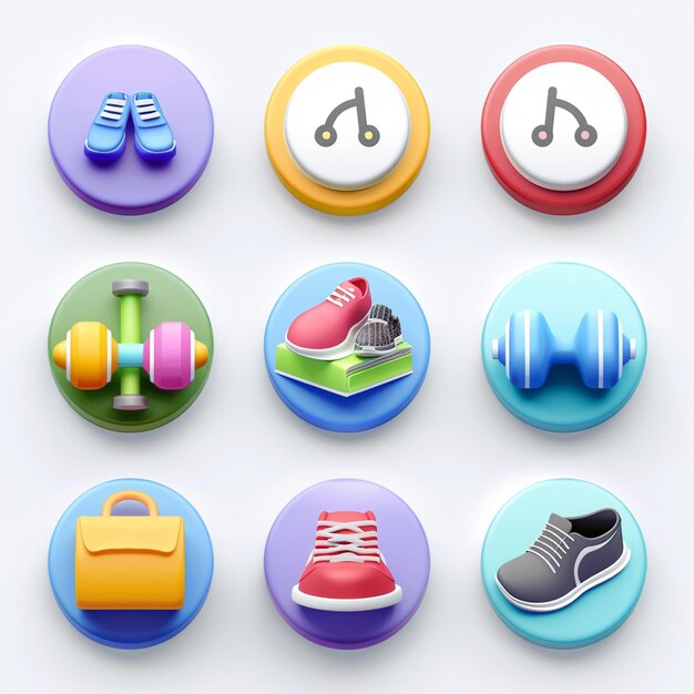 Photo a collection of colorful buttons with shoes and shoes on them