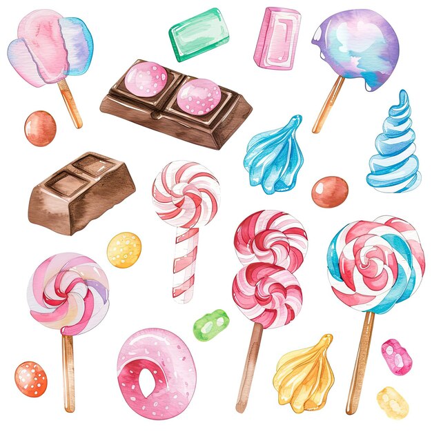 a collection of colorful candy and candy items including candy candy lollipop lollipop and lollipop