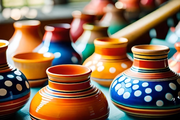 A collection of colorful ceramic vases with different colors