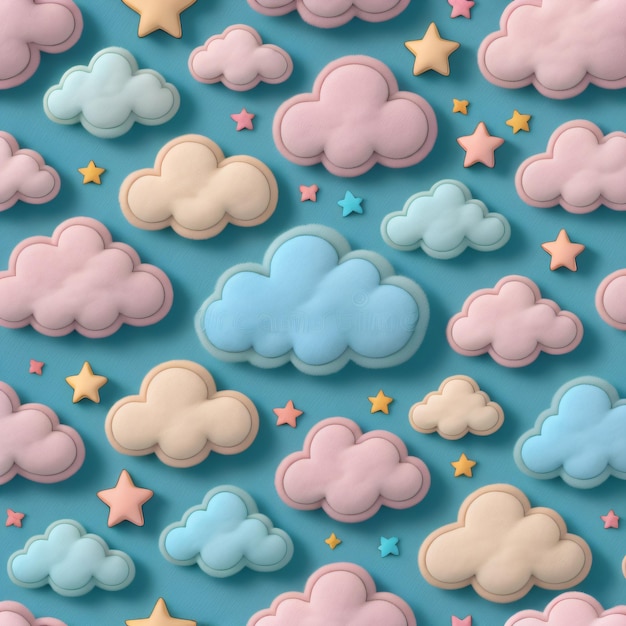 A collection of colorful clouds and stars.