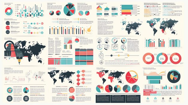 A collection of colorful and creative infographics The infographics are all different styles but they all have a modern and professional look