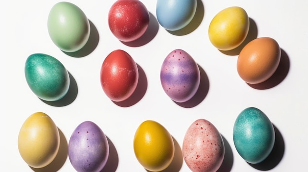 A collection of colorful easter eggs on a white background