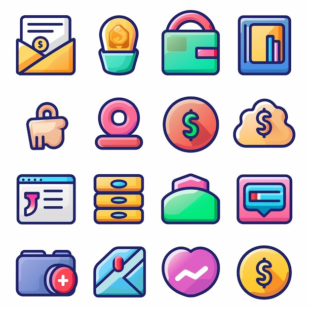 a collection of colorful icons including a diagram and a diagram for the business