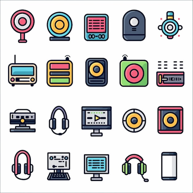 a collection of colorful icons including a webcam and a camera