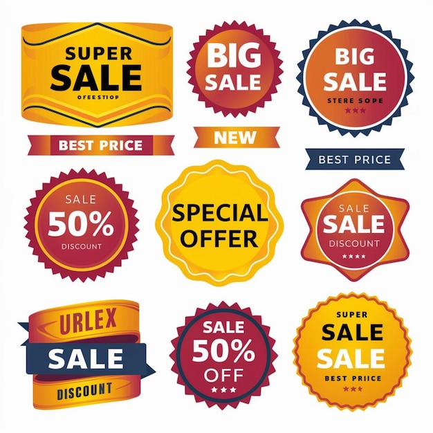 Photo a collection of colorful labels including big sale