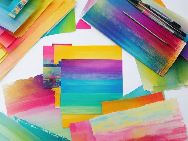 A collection of colorful paper by person