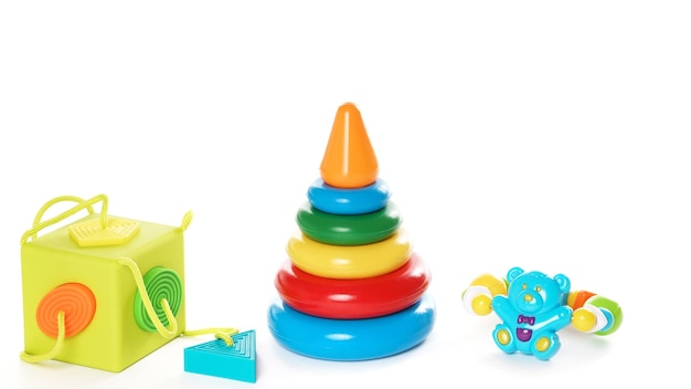 Collection of colorful plastic toys for little kids