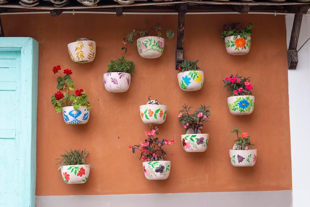 Collection of colorful pots typical in the towns of Colombia