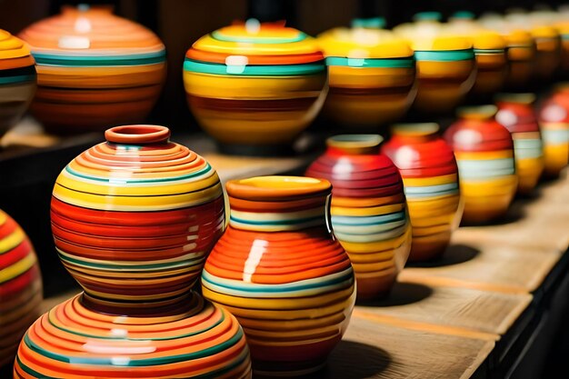 A collection of colorful pottery on display at a store