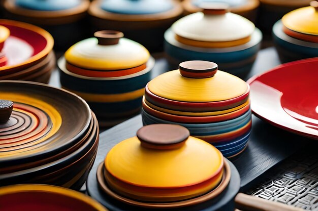 A collection of colorful pottery