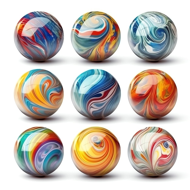 A collection of colorful realistic marbles