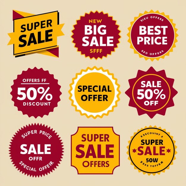 Photo a collection of colorful signs for super sale