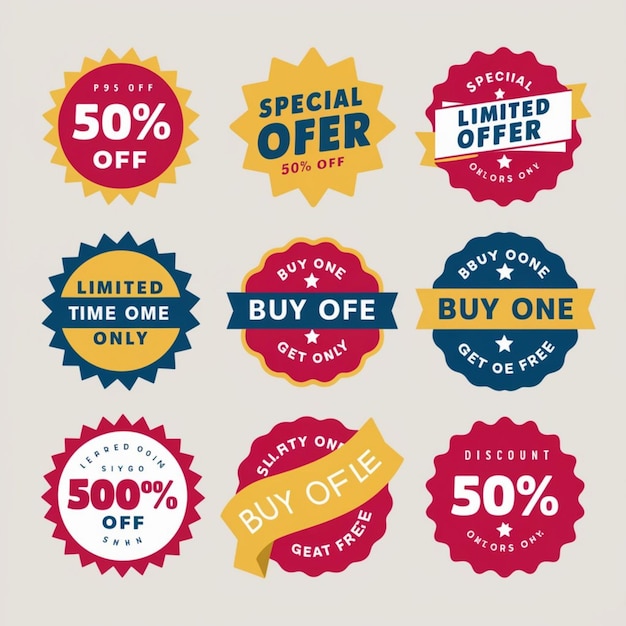 Photo a collection of colorful stickers with a price tag that says discounts