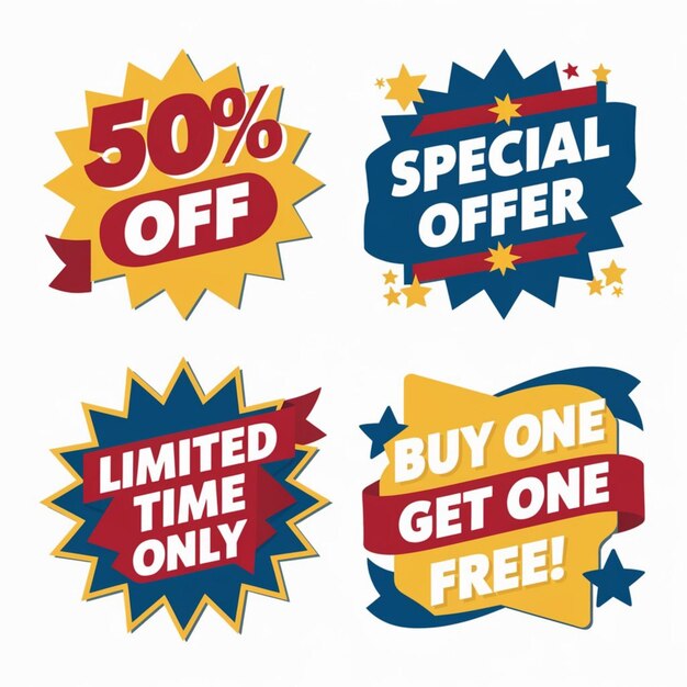 Photo a collection of colorful stickers with a price tag that says special one