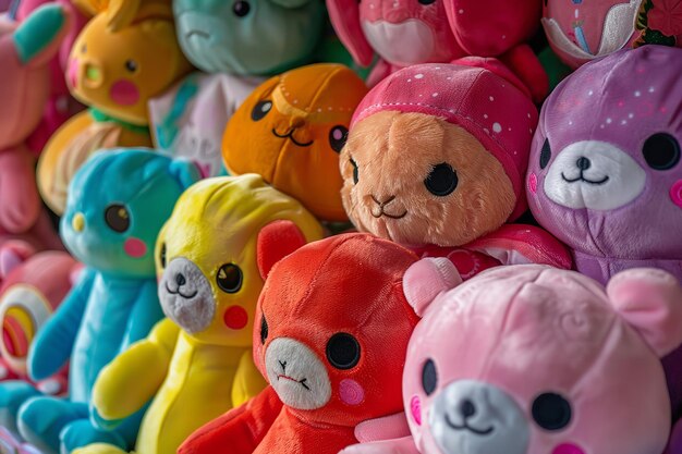 A collection of colorful stuffed plush toys Generative AI