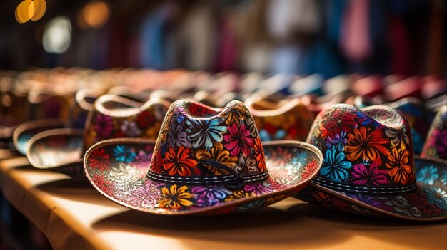 Photo a collection of colorful tea cups with the words flowers on them