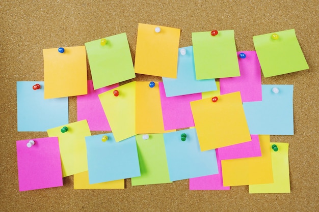 Collection of colorful variety post it. paper note reminder sticky notes pin paper blue