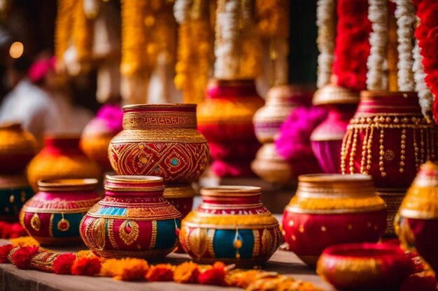 a collection of colorful vases with one that says  the word  on the bottom