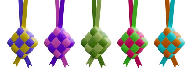 コレクション カラフルな ketupat 3 D レンダリング アイコン セット ラマダン祭のお祝いのイラスト
