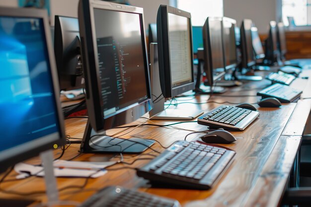 Foto una collezione di computer nel laboratorio ai generativa