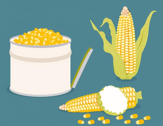 a collection of corn and a can of corn