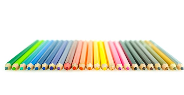 Collection of crayon de couleur for drawing at white background, Multi color pencil