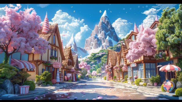 A collection of creative illustrations and innovative artworks featuring the scene Ice cream Town Really fantastic cartoon style illustration artwork for wallpaper story backgrounds and greeting