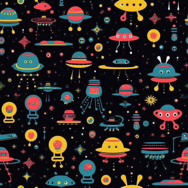 Photo a collection of cute alien alien alien alien themed illustrations.