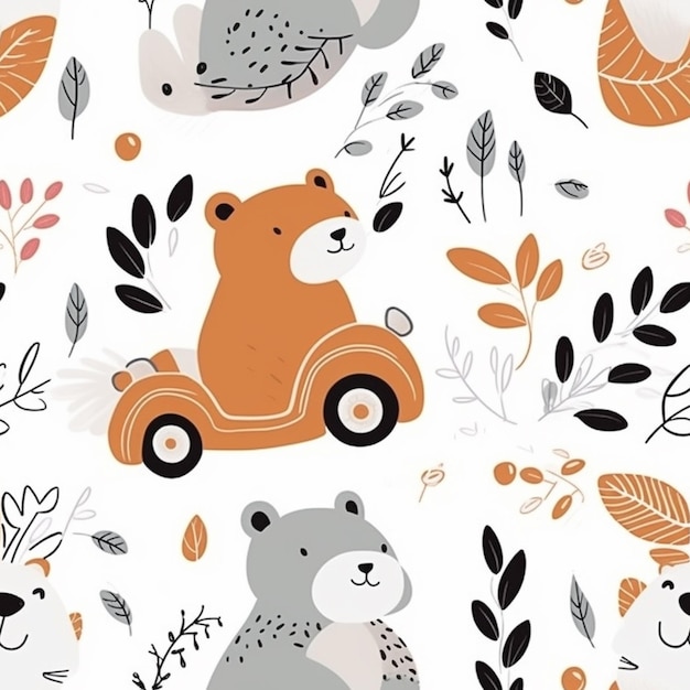 A collection of cute animals in a cute pattern.