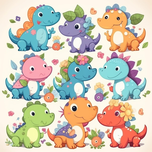 A collection of cute dinosaurs.