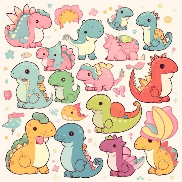 A collection of cute dinosaurs.