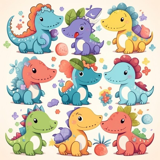 A collection of cute dinosaurs.