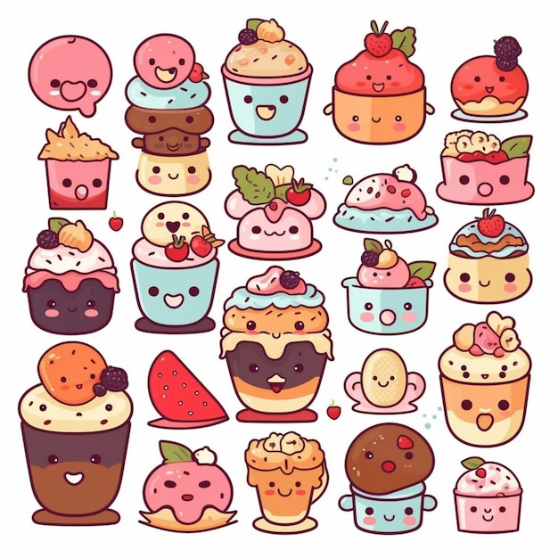 A collection of cute food illustrations.