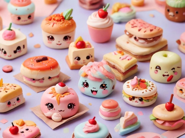 a collection of cute little cakes with one that says hello kitty