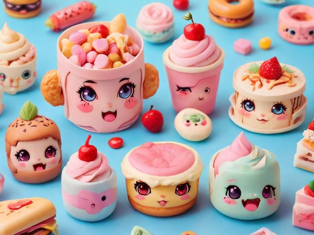 Photo a collection of cute little cupcakes including one with the others face
