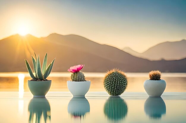 Photo collection of cute mini cactus colorful plants and tiny pots