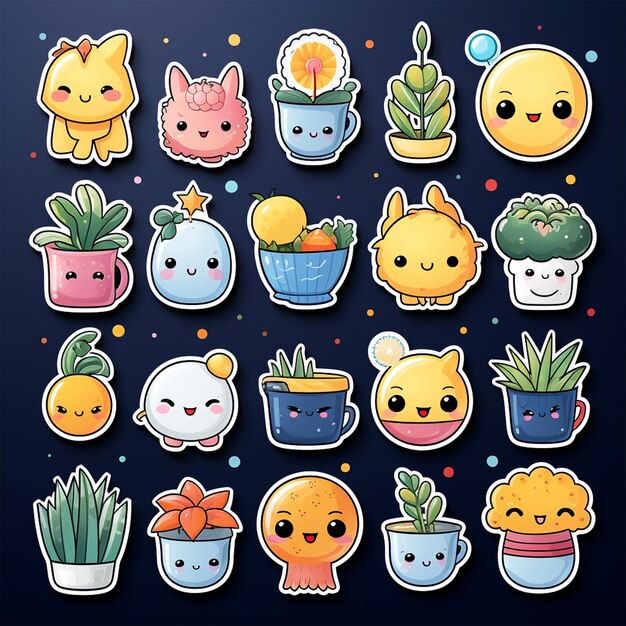 Photo a collection of cute sticker vector