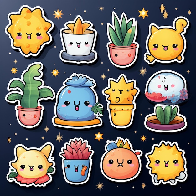 Photo a collection of cute sticker vector