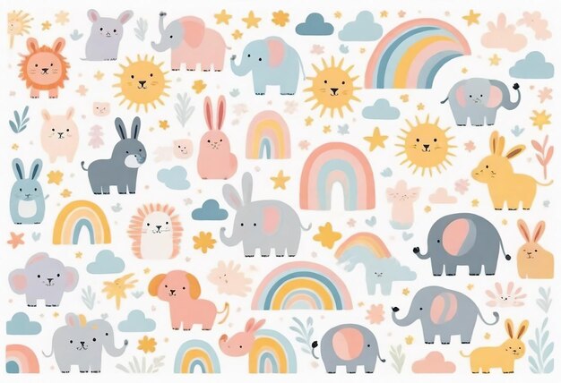 a collection of cute unicorns and rainbows