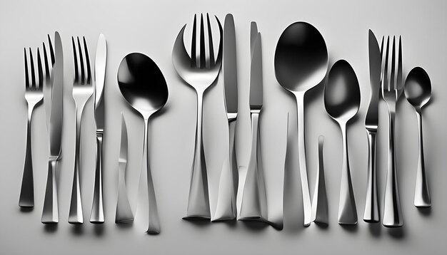 Photo a collection of cutlery and cutlery are shown in a black and white photo