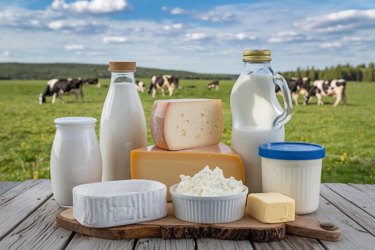 Photo a collection of dairy products including milk dairy products and dairy products